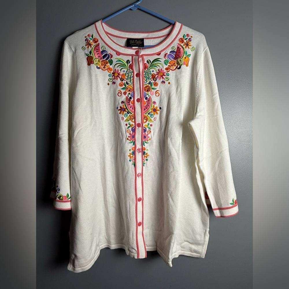 Bob Mackey Wearable Art NWOT Embroidered Cardigan Womens Sz 1x
